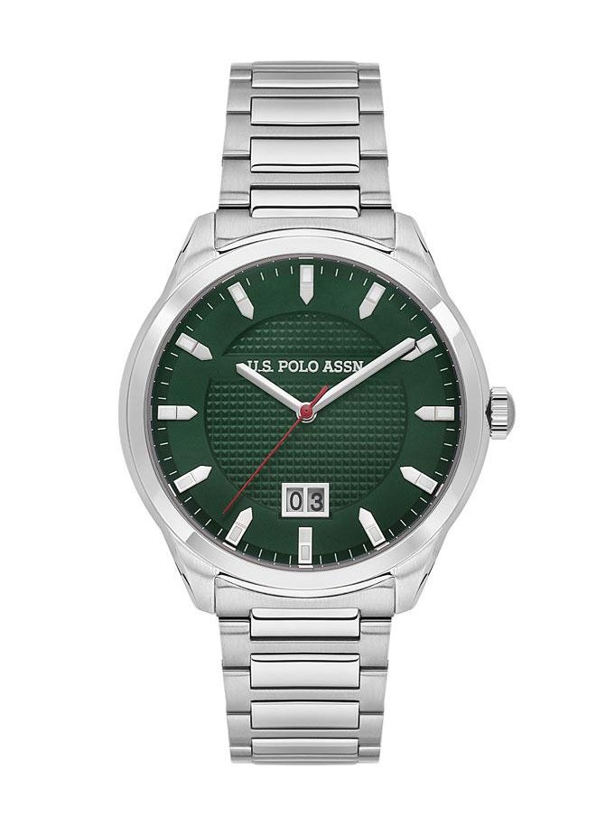 U.S. Polo Assn. U.S. Polo Assn. Fundamental 42mm Dark Green Dial Watch with Silver Accents and Stainless Steel Band - USPA1087-06, Refined Ruggedness  - Image 1
