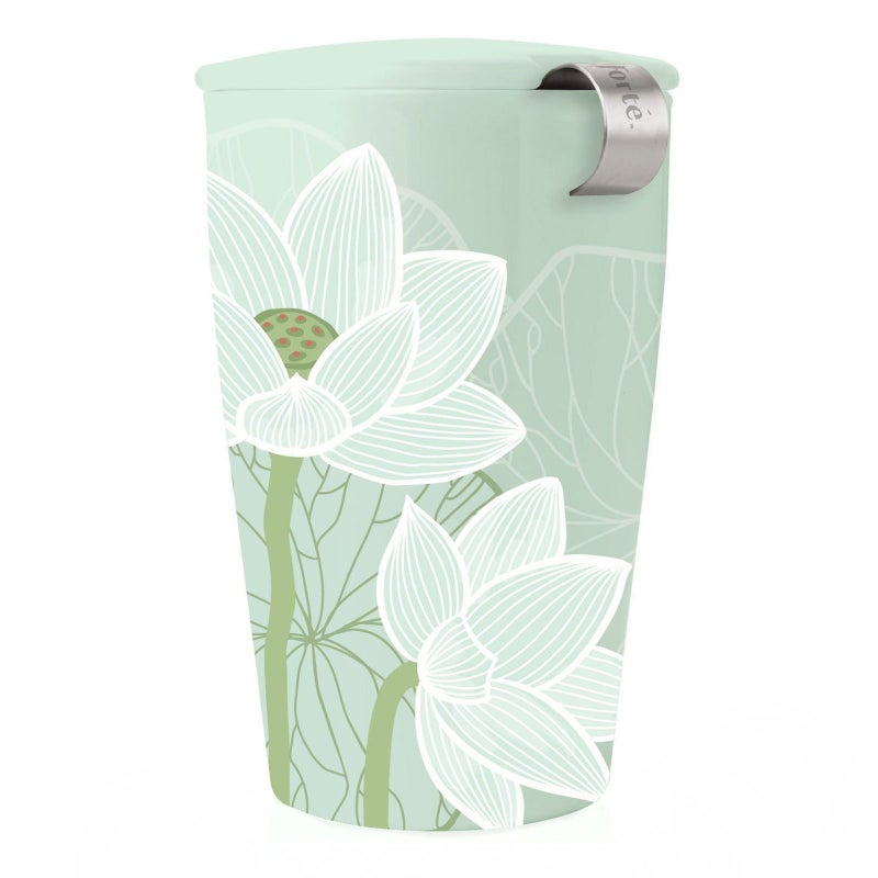 Tea Forte DoubleWalled Ceramic Kati Cup Removable Stainless Steel Infuser Basket and Lid Steeps 12 oz Loose Leaf Tea Dishwasher Microwave Safe Lotus