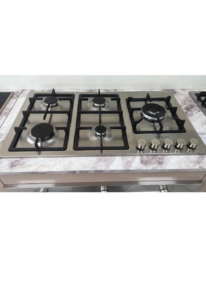 kitchen Line Surface 90 cm, 5 gas burners with front switches, side eyes, heavy duty grille - KLQ905VRGL  - Image 2