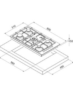 kitchen Line Surface 90 cm, 5 gas burners with front switches, side eyes, heavy duty grille - KLQ905VRGL  - Image 3