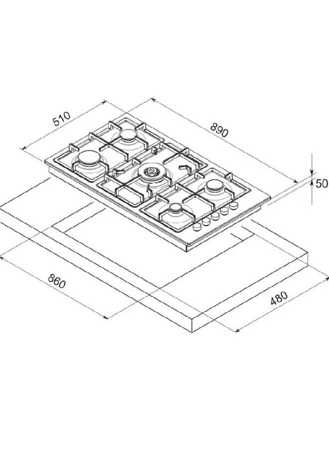 kitchen Line Surface 90 cm, 5 gas burners with front switches, side eyes, heavy duty grille - KLQ905VRGL  - Image 3
