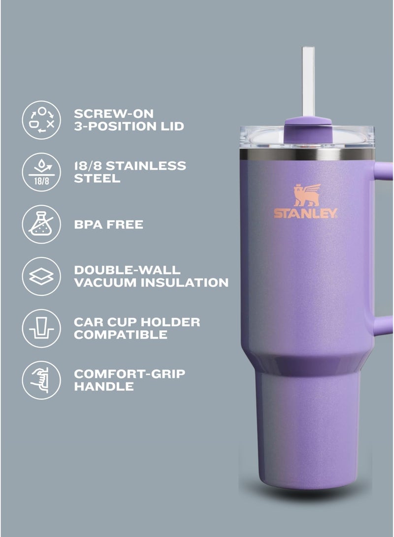 Stanley Quencher H2.0 Tumbler with Handle and Straw 40 oz | Flowstate 3-Position Lid | Cup Holder Compatible for Travel | Insulated Stainless Steel Cup | BPA-Free | Periwinkle Shimmer - Image 3