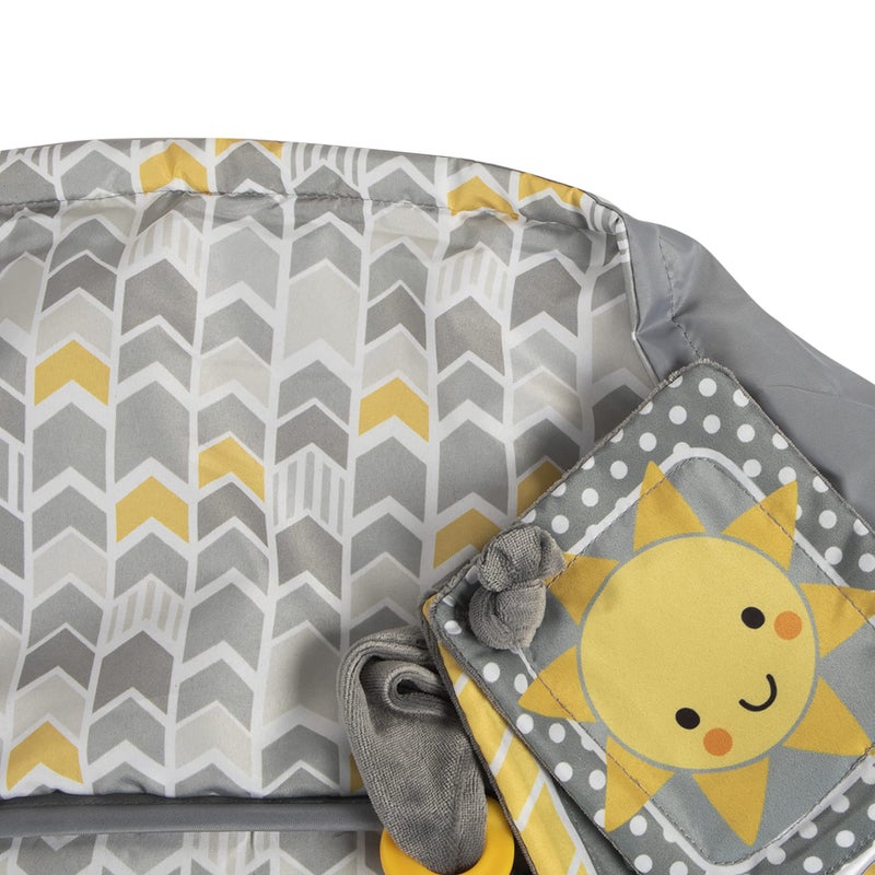 Boppy Shopping Cart Cover, Sunshine Yellow and Gray Chevron with Changeable SlideLine Sun Book Toy, Plush Comfort with 2-Point Safety Belt, Wipeable and Machine Washable, 6-48 Months - Image 4