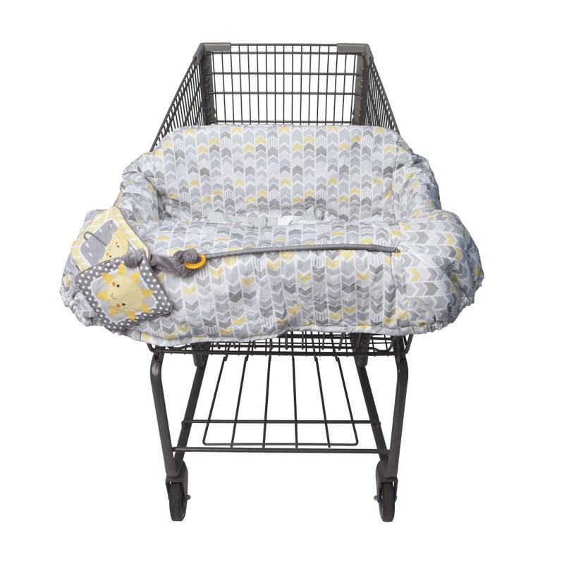 Boppy Shopping Cart Cover, Sunshine Yellow and Gray Chevron with Changeable SlideLine Sun Book Toy, Plush Comfort with 2-Point Safety Belt, Wipeable and Machine Washable, 6-48 Months - Image 1