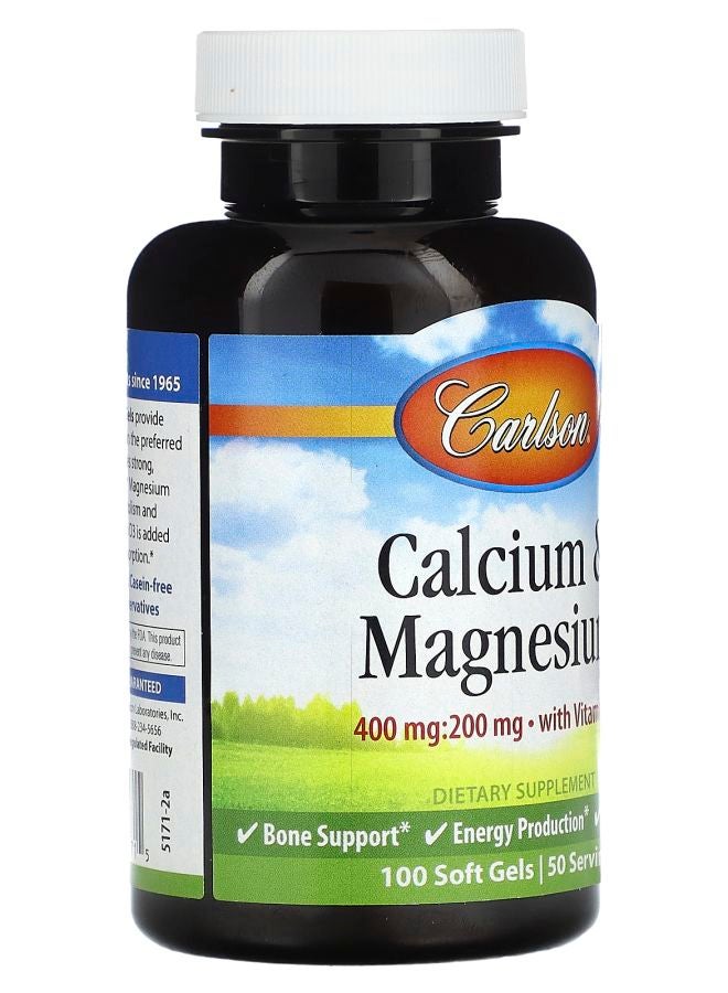 Carlson Calcium & Magnesium Gels with Vitamin D3 100 Soft Gels - Image 2