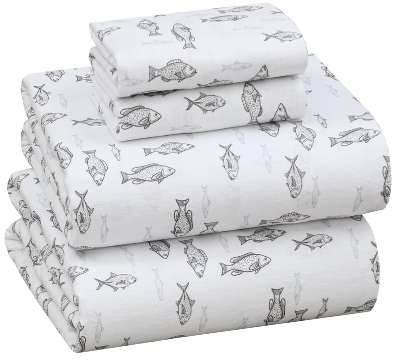 RUVANTI Flannel Sheets Full Size - 100% Cotton Double Brushed Bed Sheets Set, Deep Pockets 16 Inches, All Seasons Breathable & Extra Soft Full Sheets, Warm & Cozy, 4 Piece, Fisherman's Tale - Image 1