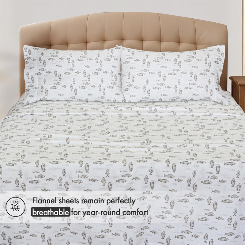 RUVANTI Flannel Sheets Full Size - 100% Cotton Double Brushed Bed Sheets Set, Deep Pockets 16 Inches, All Seasons Breathable & Extra Soft Full Sheets, Warm & Cozy, 4 Piece, Fisherman's Tale - Image 3