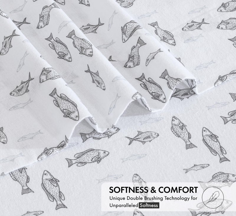 RUVANTI Flannel Sheets Full Size - 100% Cotton Double Brushed Bed Sheets Set, Deep Pockets 16 Inches, All Seasons Breathable & Extra Soft Full Sheets, Warm & Cozy, 4 Piece, Fisherman's Tale - Image 4