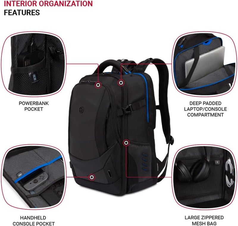 SwissGear Gaming Laptop Backpack with Charger Port USB BlueBlack - Image 4