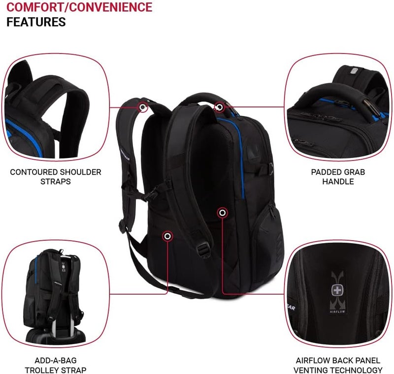 SwissGear Gaming Laptop Backpack with Charger Port USB BlueBlack - Image 2