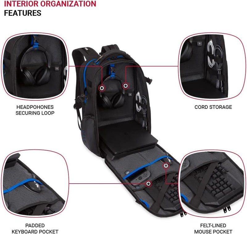 SwissGear Gaming Laptop Backpack with Charger Port USB BlueBlack - Image 5