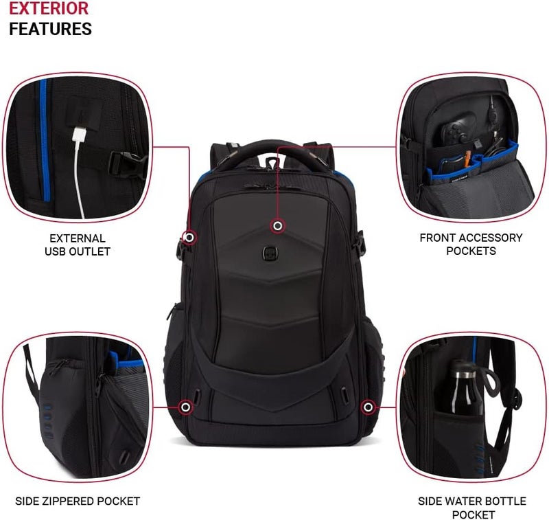 SwissGear Gaming Laptop Backpack with Charger Port USB BlueBlack - Image 3