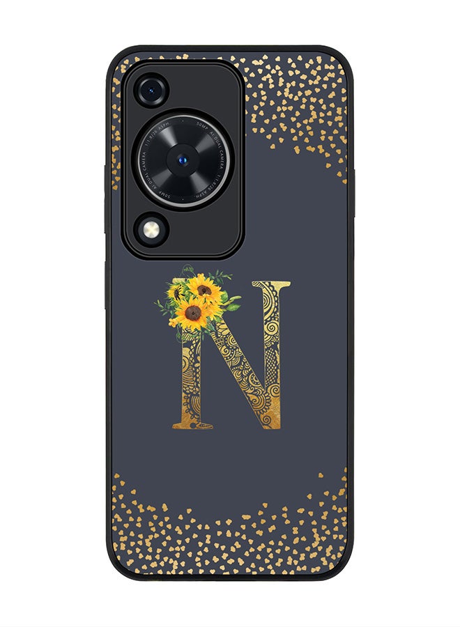 Stylizedd Rugged Black edge case for Huawei nova Y72 / Huawei Enjoy 70 4G, Slim fit Soft Cover Custom Monogram Initial Letter Floral Pattern Alphabet - N (Grey) - Image 1