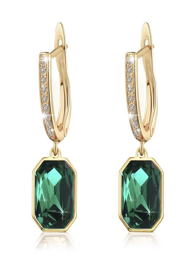 إيفيفك أقراط متدلية ثمانية الأضلاع من الكريستال النمساوي للنساء، مطلية بالذهب عيار 14 قيراط، مجوهرات مضادة للحساسية (زمرد) - Image 1