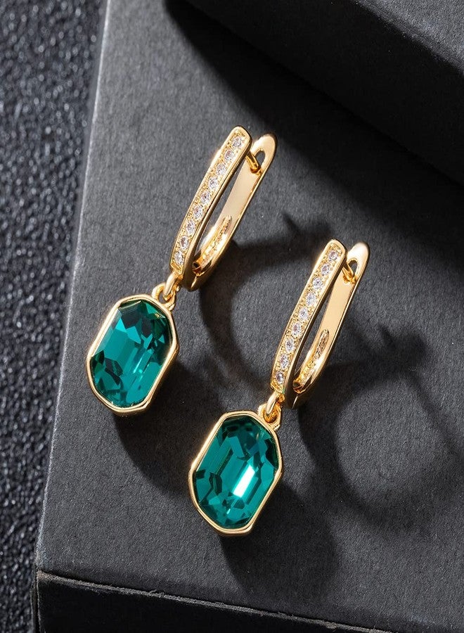 إيفيفك أقراط متدلية ثمانية الأضلاع من الكريستال النمساوي للنساء، مطلية بالذهب عيار 14 قيراط، مجوهرات مضادة للحساسية (زمرد) - Image 5