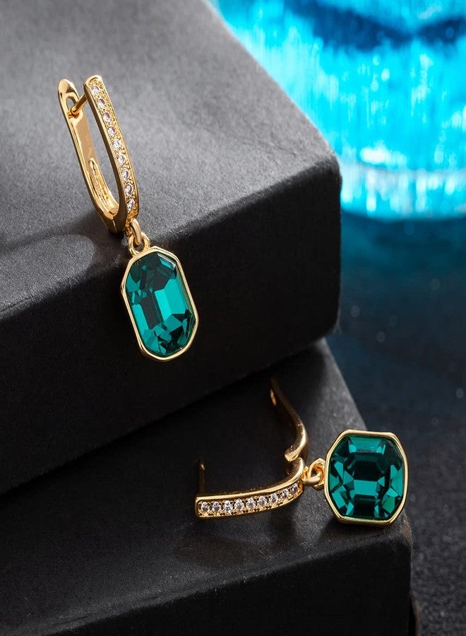 إيفيفك أقراط متدلية ثمانية الأضلاع من الكريستال النمساوي للنساء، مطلية بالذهب عيار 14 قيراط، مجوهرات مضادة للحساسية (زمرد) - Image 3