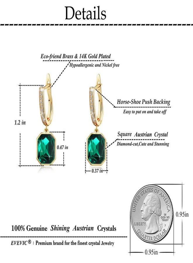 إيفيفك أقراط متدلية ثمانية الأضلاع من الكريستال النمساوي للنساء، مطلية بالذهب عيار 14 قيراط، مجوهرات مضادة للحساسية (زمرد) - Image 4