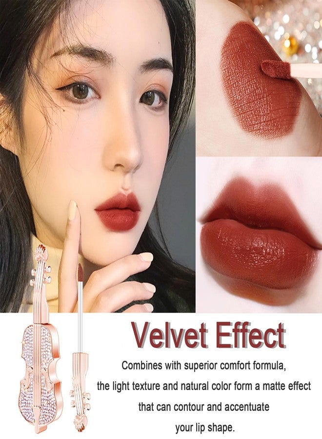 Domality 2Pcs Creamy Burnt Red Lipstick Set with Violin Package, Long Lasting Waterproof Velvet Retro Red Lip Gloss, Nice Package for Women Girls - Image 3