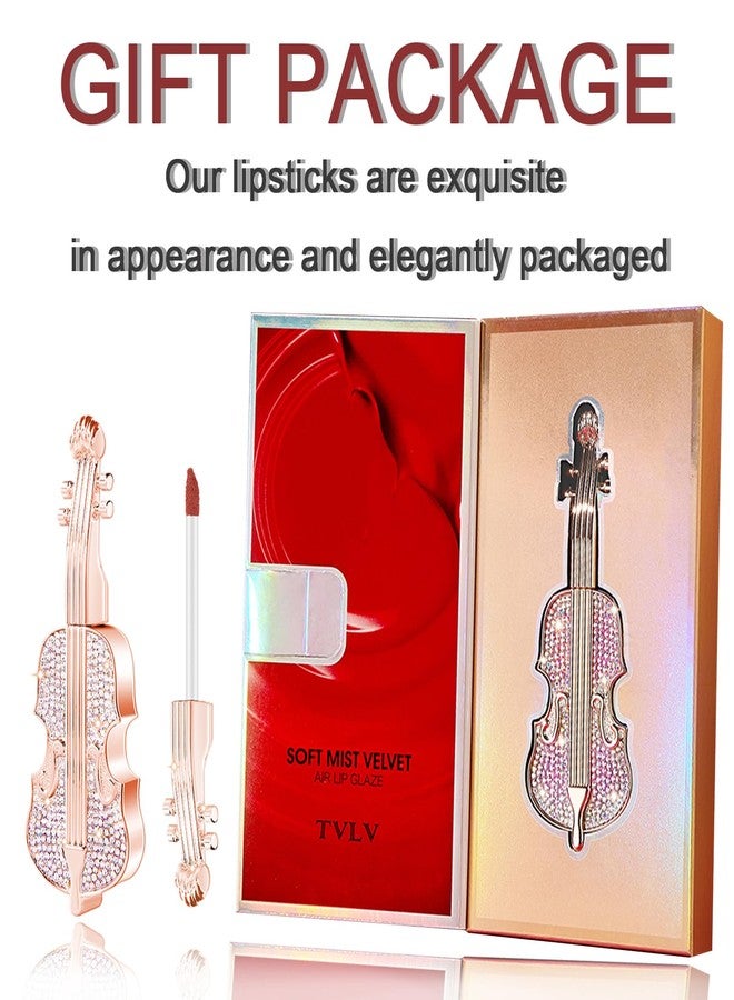 Domality 2Pcs Creamy Burnt Red Lipstick Set with Violin Package, Long Lasting Waterproof Velvet Retro Red Lip Gloss, Nice Package for Women Girls - Image 2