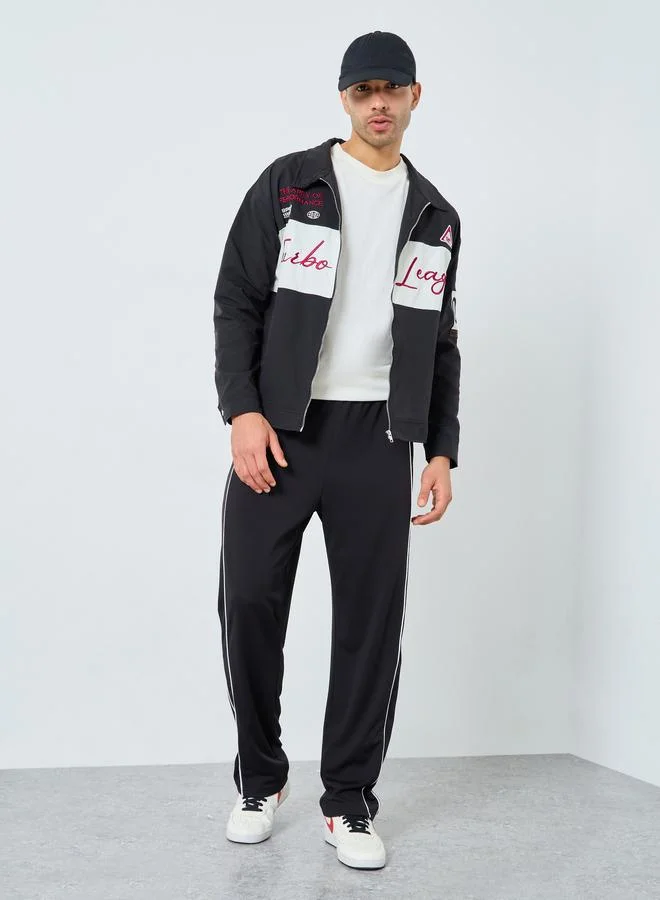 Styli Men Black Embroidered Turbo League Bomber Jacket