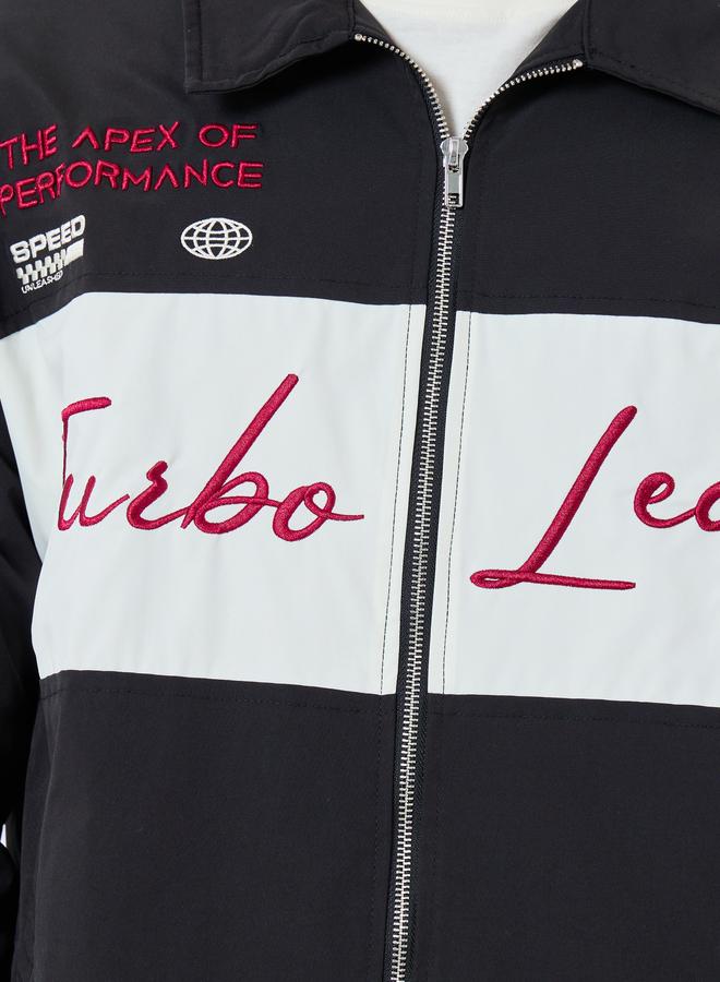 Styli Men Black Embroidered Turbo League Bomber Jacket - Image 4