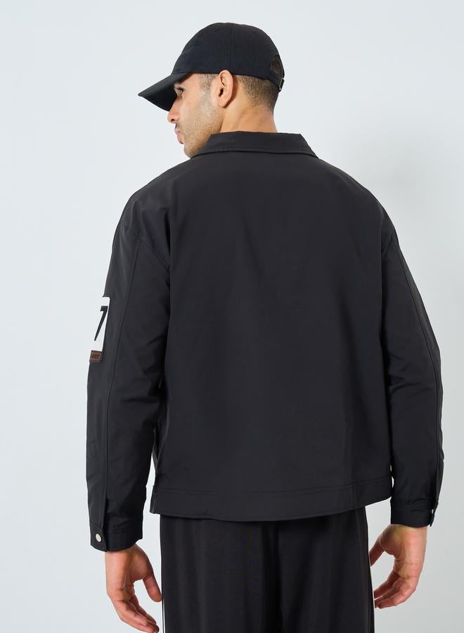 Styli Men Black Embroidered Turbo League Bomber Jacket - Image 5