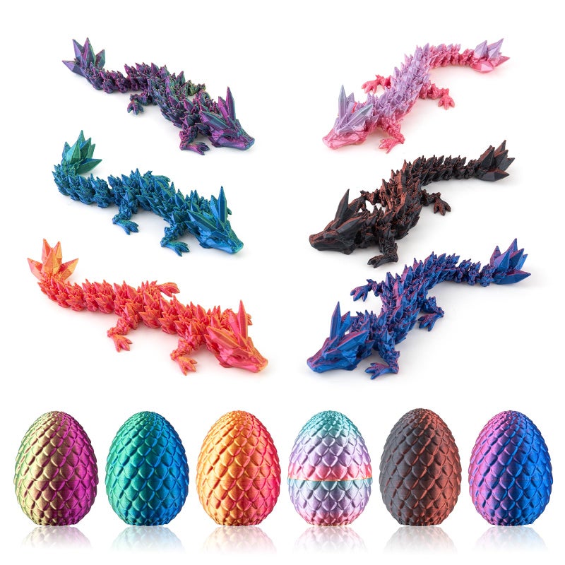 Dxldfks 6Pcs 3D Printed Dragon With Egg  Small Articulated Crystal Dragons Eggs For Easter Basket Stuffers Home Office Decoration Executive Desk Toys  Pack Of 6 - Image 1