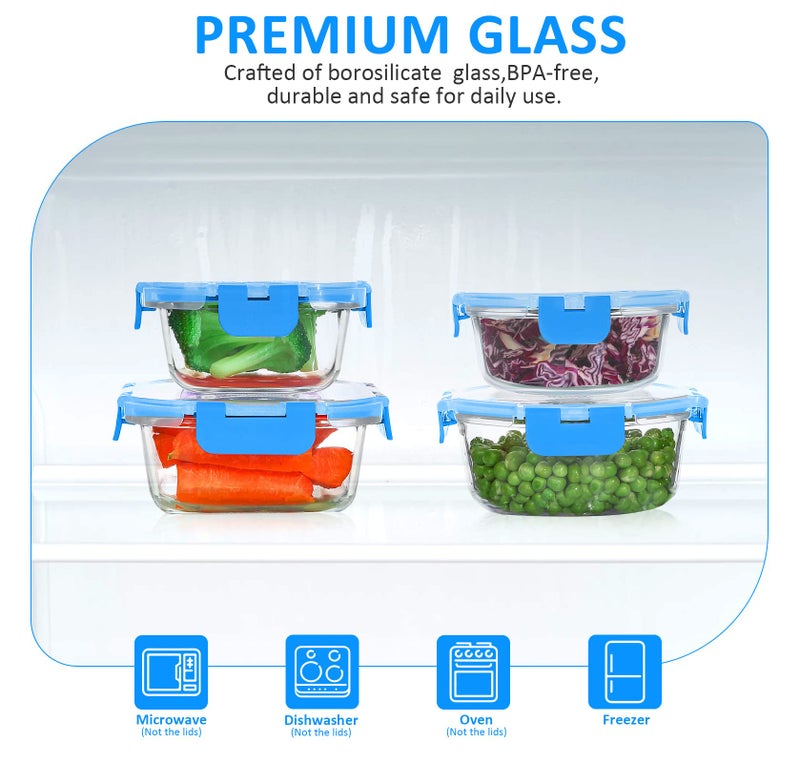 KOMUEE 24 Pieces Glass Food Storage Containers Set Glass Meal Prep Containers Set with Lids-Stackable Airtight Glass Storage Containers with lids  Freezer to Oven Safe Blue - Image 3