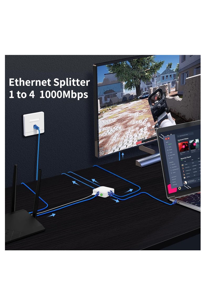 SYOSI Ethernet Splitter, 1 to 4 1000Mbps High Speed Internet Splitter, 4 Devices Simultaneously Networking, LAN Network Adapter with USB Power Cable, RJ45 Splitter for Cat5/5e/6/7/8 Cable, White(1pack ) - Image 4