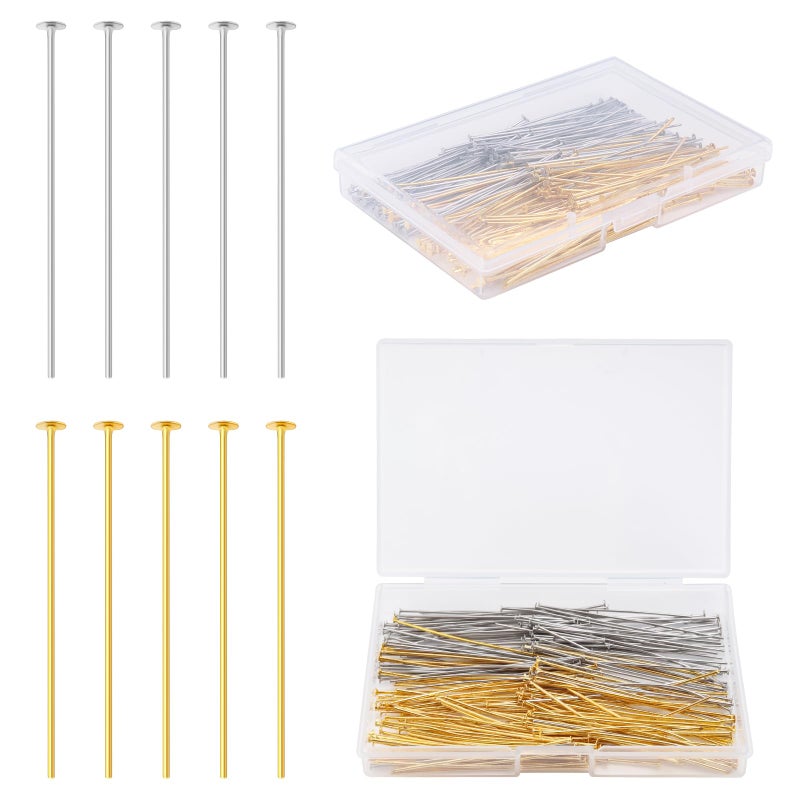 Yumttero 200 Pcs 50mm Straight Head Pins for Craft Earring Bracelet Necklace Pendant DIY Jewelry Making, Platinum & Gold Color - Image 1
