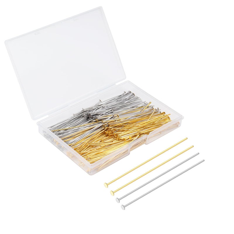 Yumttero 200 Pcs 50mm Straight Head Pins for Craft Earring Bracelet Necklace Pendant DIY Jewelry Making, Platinum & Gold Color - Image 3