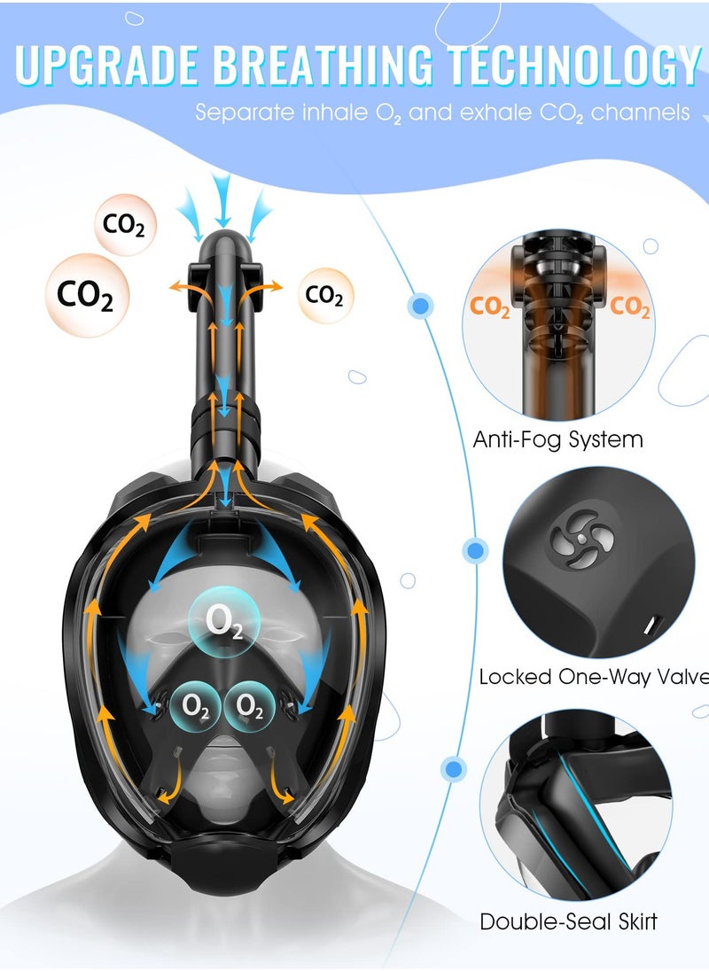 Full Face Snorkel Mask for Adults with Latest Dry Top System, Foldable 180 Degree Panoramic View Snorkeling Mask with Camera Mount, Safe Breathing, Anti-Leak&Anti-Fog, Adjustable Straps