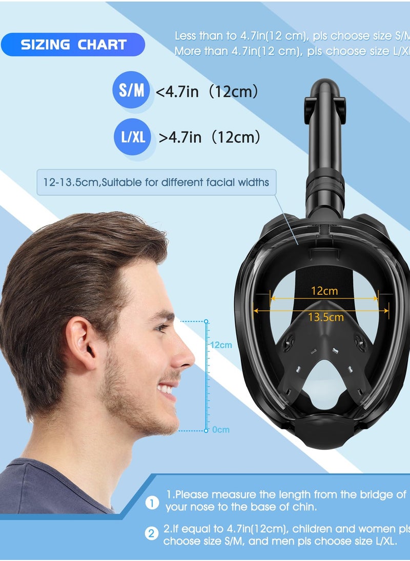 Full Face Snorkel Mask for Adults with Latest Dry Top System, Foldable 180 Degree Panoramic View Snorkeling Mask with Camera Mount, Safe Breathing, Anti-Leak&Anti-Fog, Adjustable Straps