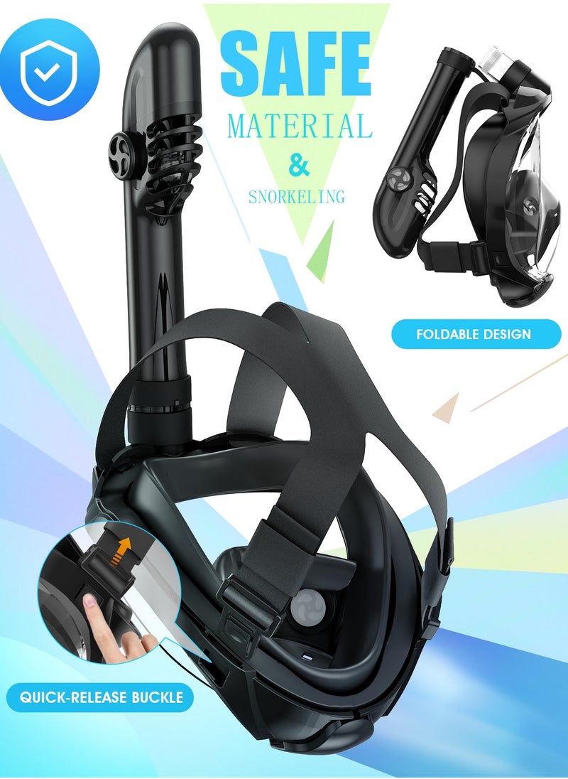 Full Face Snorkel Mask for Adults with Latest Dry Top System, Foldable 180 Degree Panoramic View Snorkeling Mask with Camera Mount, Safe Breathing, Anti-Leak&Anti-Fog, Adjustable Straps