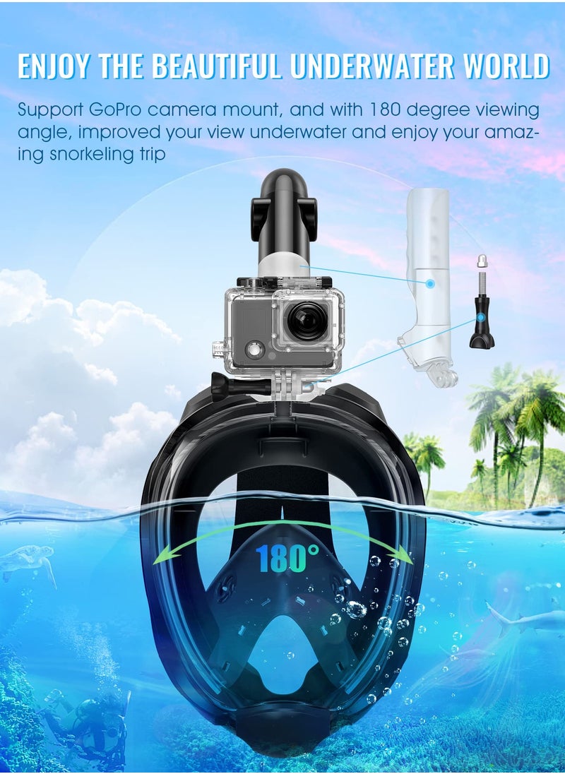 Full Face Snorkel Mask for Adults with Latest Dry Top System, Foldable 180 Degree Panoramic View Snorkeling Mask with Camera Mount, Safe Breathing, Anti-Leak&Anti-Fog, Adjustable Straps