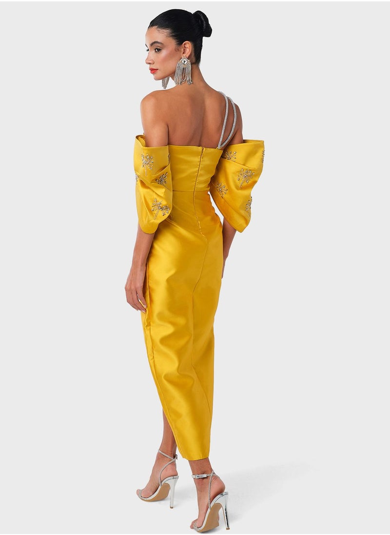 Threadz by Ajooni - Embellished Sleeve Wrap Front Dress - Image 1