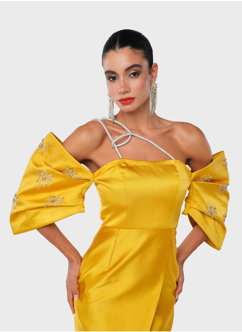 Threadz by Ajooni - Embellished Sleeve Wrap Front Dress - Image 1