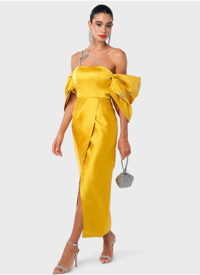 Threadz by Ajooni - Embellished Sleeve Wrap Front Dress - Image 1