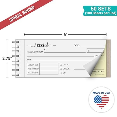 321Done Receipt Book with Carbon Copies for Small Boutique Business 2Part Spiral Carbonless Carbon Copy Duplicate Sales Order Invoice Pad 275x6 Pocket Size 50 WhiteYellow Sets Made in USA - Image 3