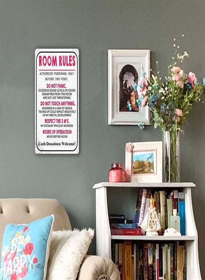 Fmcmly Metal Signage, Vintage Teen Room Rules Sign, 8x12 Inch Art Poster, Funny Decorative Signage for Bedroom Door - Image 4