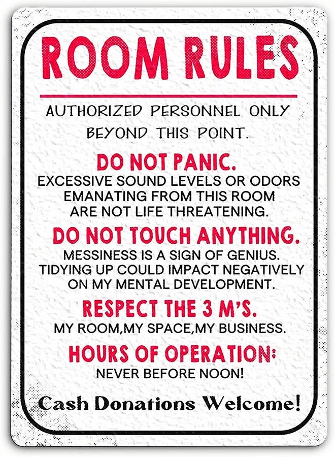 Fmcmly Metal Signage, Vintage Teen Room Rules Sign, 8x12 Inch Art Poster, Funny Decorative Signage for Bedroom Door - Image 1