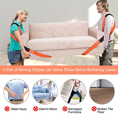 IFOCUTY Moving Straps,2-Person Lifting and Moving System Adjustable Shoulder Lifting for Move,Lift,Carry,Secure Furniture,Appliances,Mattresses,Heavy Objects up to 800lbs,Safely and Easily Like a Pro,Orange - Image 2