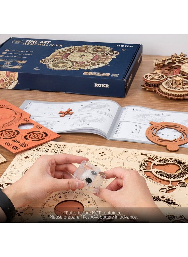 ROKR ROKR 3D Wooden Puzzle for Adult,DIY Wall Quartz Clock Kits,Mechanical Model Kits and Gift for Kids,Beautiful Room Decoration(Zodiac Wall Clock)  - Image 5