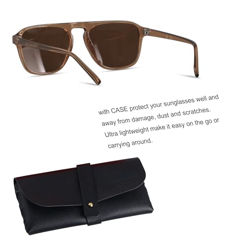 ANDWOOD Square Aviator Sunglasses Polarized Mens Womens UV Protection Sun glasses Brown Tea Shades - Image 3