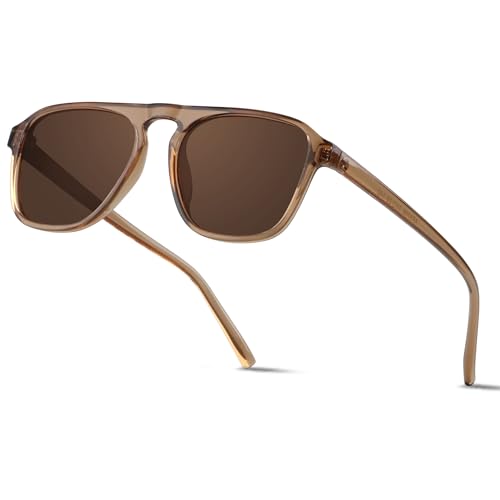ANDWOOD Square Aviator Sunglasses Polarized Mens Womens UV Protection Sun glasses Brown Tea Shades - Image 1