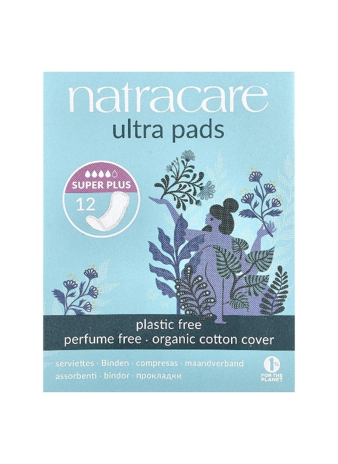 NATRACARE Natracare, Ultra Pads, Organic Cotton Cover, Super Plus, 12 Pads  - Image 1