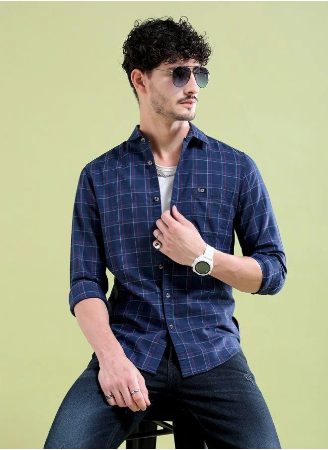 The Indian Garage Co Men Slim Fit Checkered Full Sleeves Spread Collar Casual Shirt