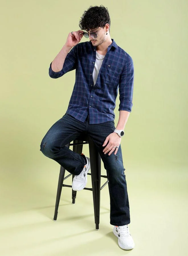 The Indian Garage Co Men Slim Fit Checkered Full Sleeves Spread Collar Casual Shirt