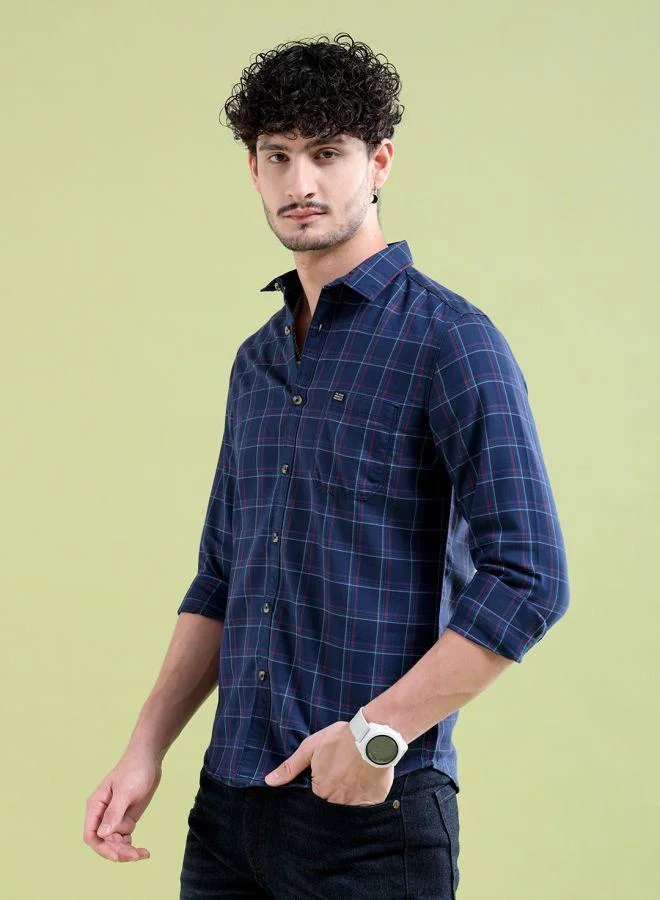 The Indian Garage Co Men Slim Fit Checkered Full Sleeves Spread Collar Casual Shirt