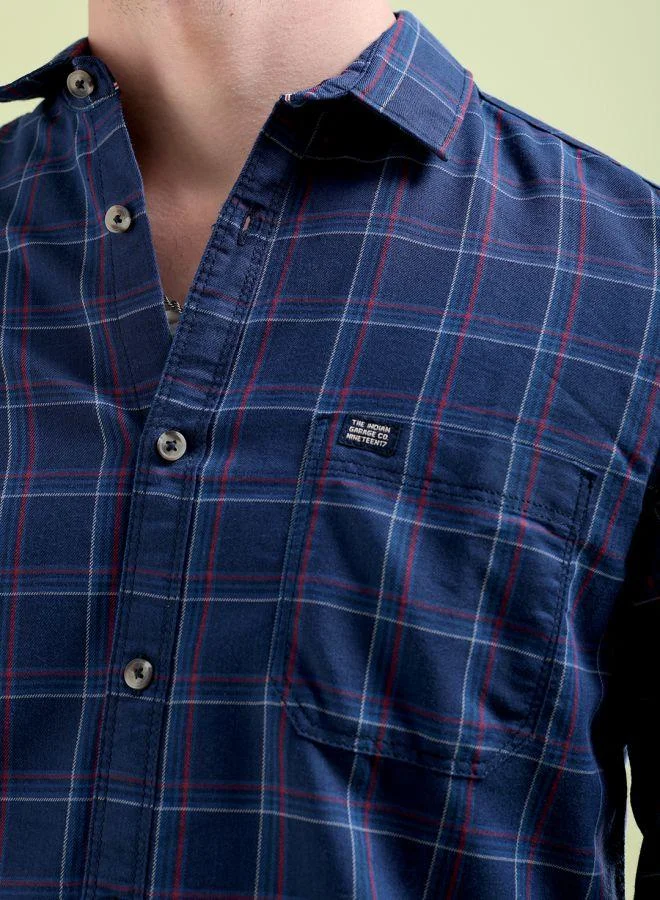 The Indian Garage Co Men Slim Fit Checkered Full Sleeves Spread Collar Casual Shirt